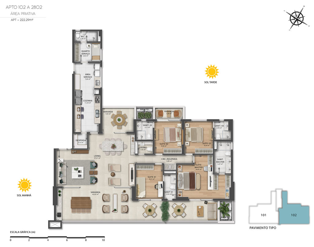 Planta do apartamento-tipo, apto 102 a 2802