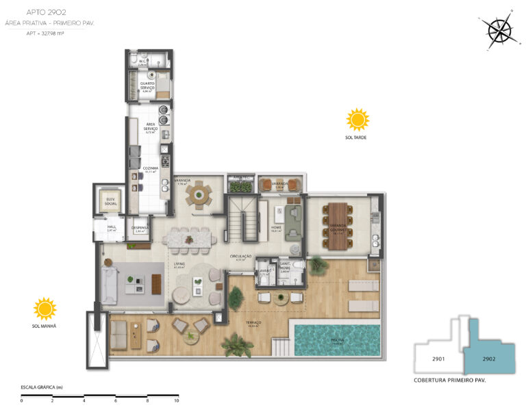 Planta da cobertura duplex, pavimento inferior